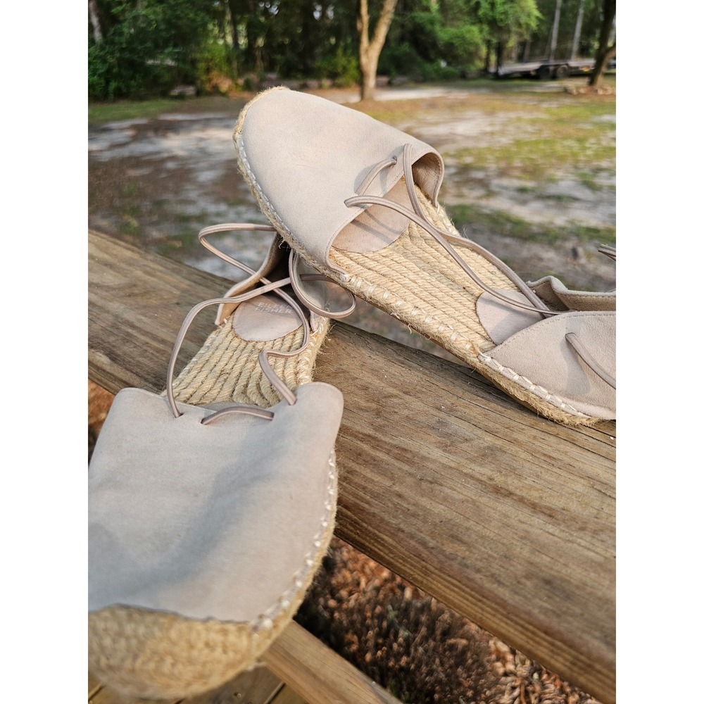 Eileen Fisher Suede Lace Up Espadrille Flats Tan Boho Sandals Size 8 - Picture 2 of 5